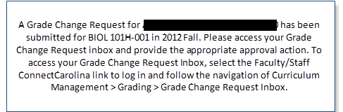 Grade Change Approval Message