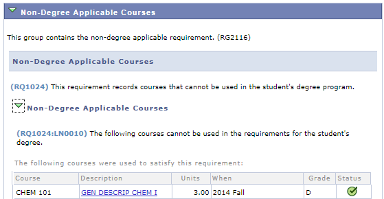 Non-Degree Applicable Courses Example