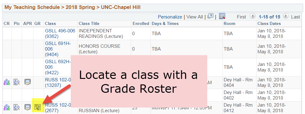 Click the Grade Roster icon for each course.